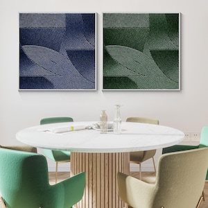 Abstract 3D Textured Painting: Green & Blue Nordic Wall Art, Set of 2