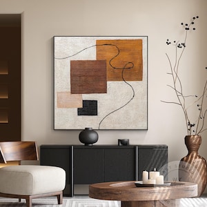 Textured Abstract Painting: Earth Tone Geometric Canvas Wall Art