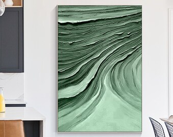 Emerald Green Textured Abstract Painting: Modern Nordic Wall Art