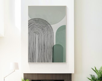 Sage Green Black Abstract Textured Painting On Canvas, Minimalist Wall Art Vertical Painting, Extra Large Oversized Wall Art Home Decor