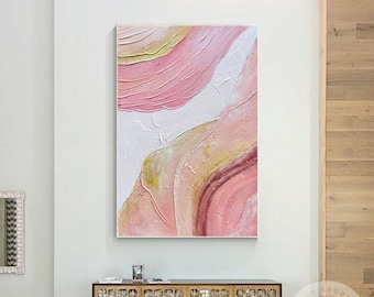 Dipinto astratto con texture rosa: originale arte murale boho, tela incorniciata