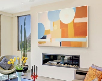 Pintura abstracta geométrica naranja: arte mural moderno extragrande