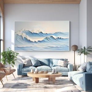 Textured Seascape Painting: Hand-Drawn Ocean Waves, Framed Canvas Art