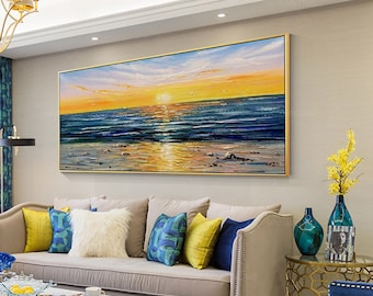 Große Landschaft Gemälde: Abstrakte Sonnenuntergang Strand Wandbild