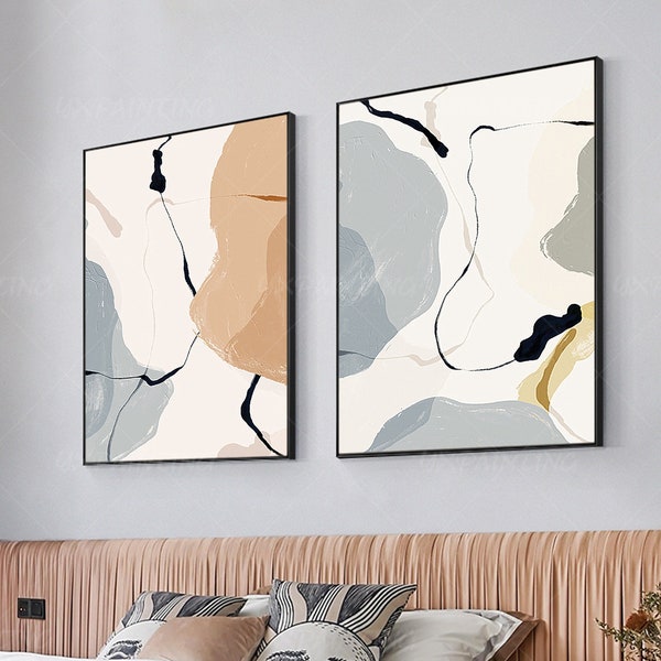 Abstract Geometric Painting Set: Beige & Gray Framed Canvas Art