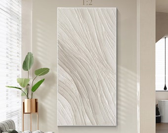 May include: White abstract wall art with a textured, wavy pattern. The art is in a vertical format and has a 1:2 aspect ratio.