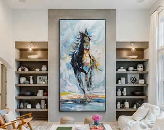 抽象的な馬の絵画：テクスチャアクリルアート、額入りキャンバス
