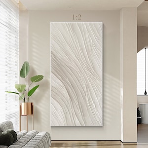 White Textured Art,Plaster Wall Art,Beige Minimalist Painting Warm Colored 3D Textured Art,Neutral Abstract Art,Cream Art Livingroom decor