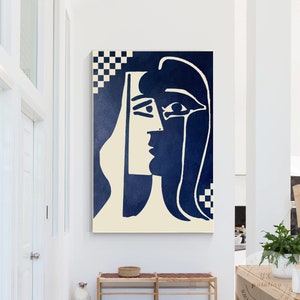 Abstraktes Kuss-Gemälde in Marineblau: Minimalistische Leinwandkunst