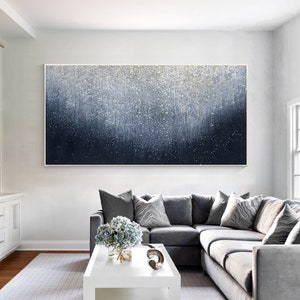 Navy Blue Texture Abstract Painting: Extra Large Framed Canvas Wall Art