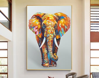 Textured 3D Elephant Painting: Colorful POP Art on Canvas