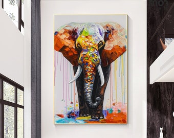 Pintura de elefante en 3D con textura: Arte abstracto y colorido para la pared