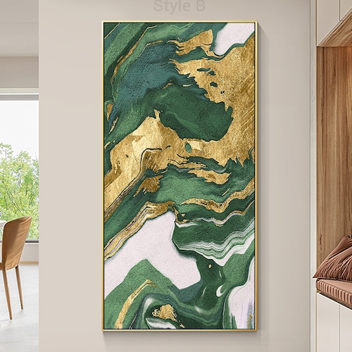Large Abstract Art Emerald Green Wall Art Canvas Oil Painting Etsy