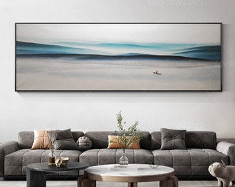 Blue Mountain Landscape Painting: Abstract Canvas Wall Art
