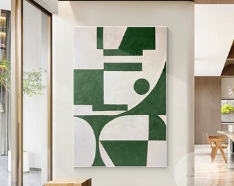 Green Geometric Painting On Canvas, Minimalist Painting Wall Art Vertical Abstract Painting, Extra Large Oversized Wall Art Home Decor