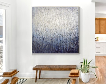Pintura abstrata azul-marinho sobre tela: Arte de parede nórdica emoldurada