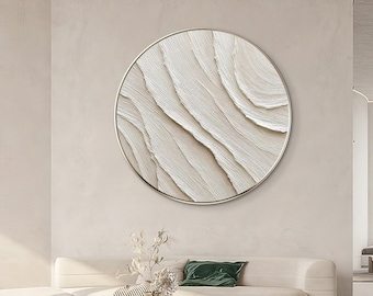 Round Cream Beige 3D Texture Wall Art Framed, Cream Style Wall Art, Minimalist Painting on Canvas, Modern Nordic Home Wall Art Decor