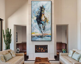 抽象的な馬の絵画：テクスチャアクリルアート、額入りキャンバス