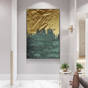 Gold Leaf Green painting framed wall art Original Acrylic Painting On Canvas Extra Large abstract painting wall pictures cuadros abstractos