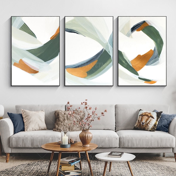 Framed painting Set of 3 wall art green painting Acrylic abstract Gold Paintings On Canvas original art germetric painting 3 piece wall art