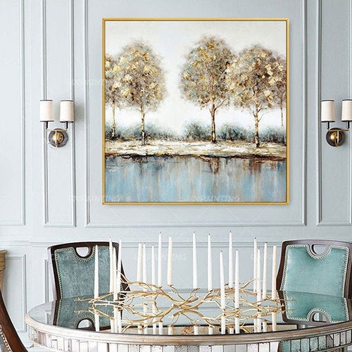 Gold leaf Original Abstract Trees Acrylic Paintings On Canvas Large wall art landscape painting shops Wall pictures home Decor cuadros abstractos