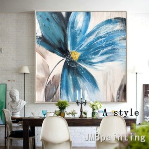 Abstract floral painting blue Flower Acrylic Paintings On Canvas Original  Extra Large blue painting Wall Pictures home Decor