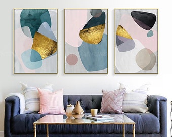 3 Pieces Wall Art Abstract Gold Art Acrylic Paintings on | Etsy