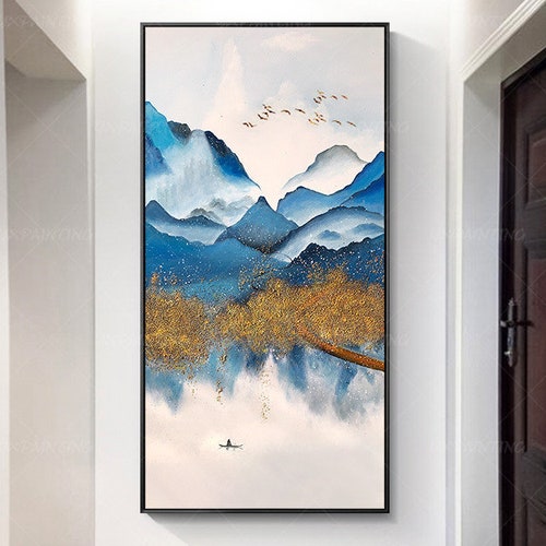 Gold Art Abstract Mountain Water Color Paintings on Canvas - Etsy