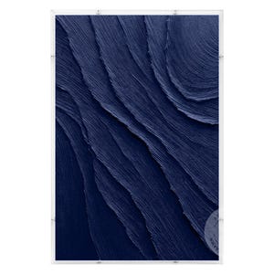 May include: Abstract painting with a textured, blue background. The paint is applied in thick strokes, creating a swirling, wave-like pattern.