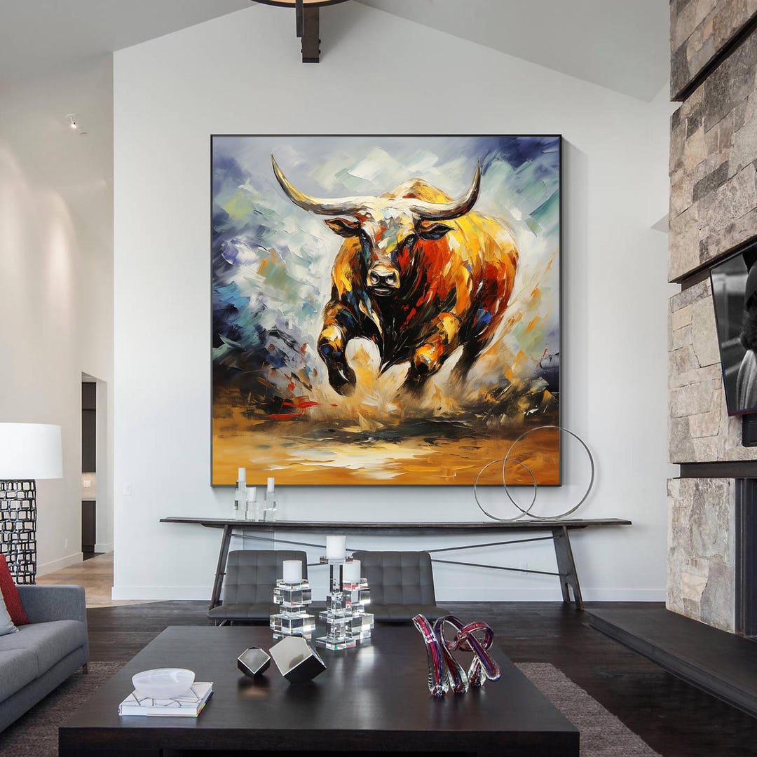 Textured 3D Bull Painting: Extra Large Farmhouse Wall Art - Etsy