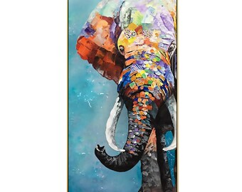 オリジナルの象の絵画、カラフルなポップアートキャンバスウォール