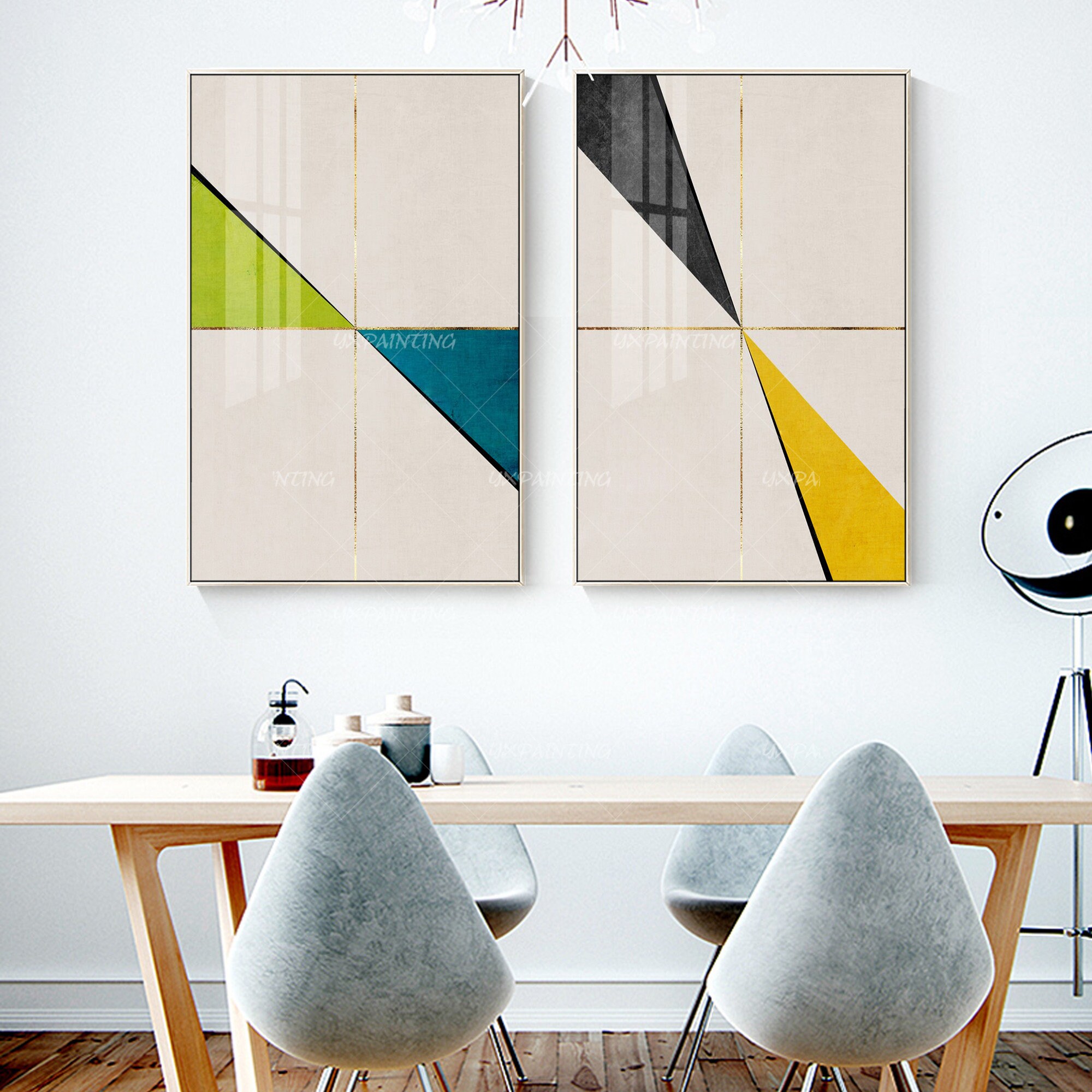 3 Pieces Geometric Art Abstract Gold Art Acrylic Paintings on | Etsy