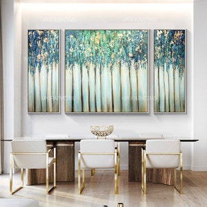 3 Pieces Wall Art Framed Painting Gold Leaf Acrylic Landscape Paintings ...