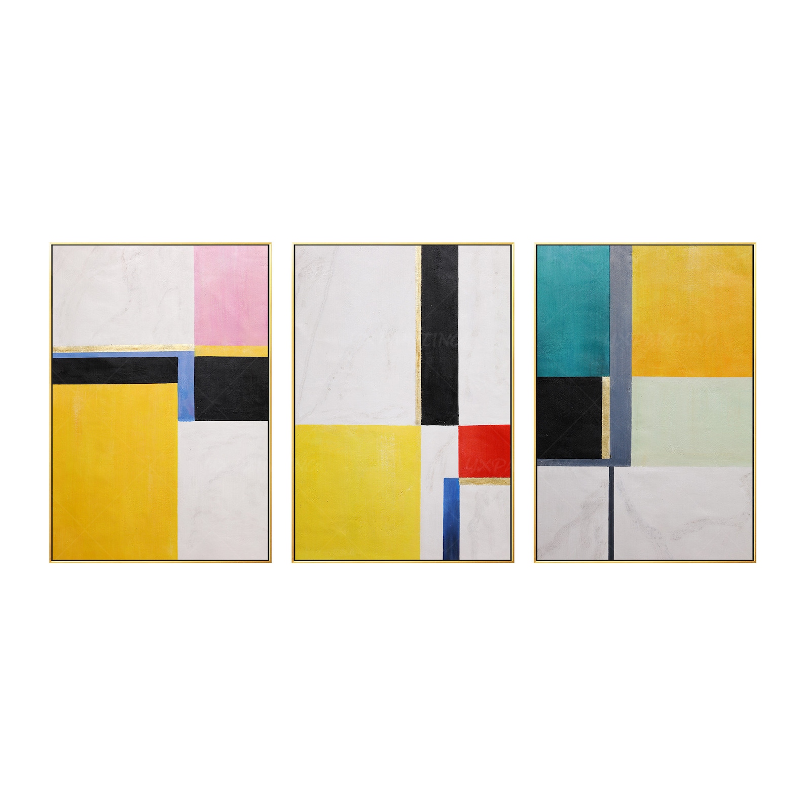 Framed Painting Set of 3 Wall Art Gold Art Yellow Abstract Etsy