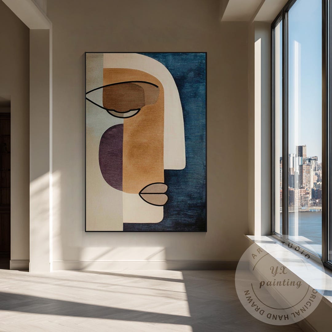 Oversized Abstract Face Wall Art on Canvas, Geometric Minimalist ...
