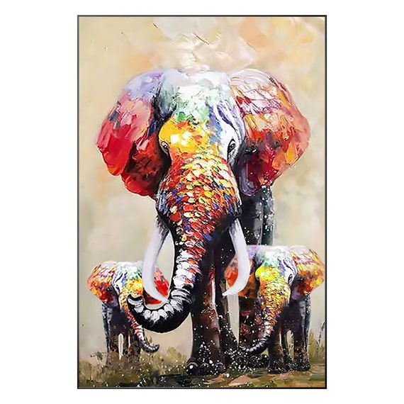 Original Elephant Family Painting: Colorful Wildlife POP Art - Etsy