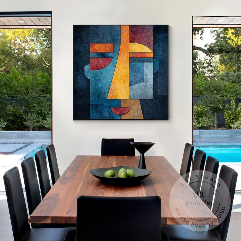 Abstract Geometric Face Wall Art, Modern Cubist Portrait Canvas, Color ...