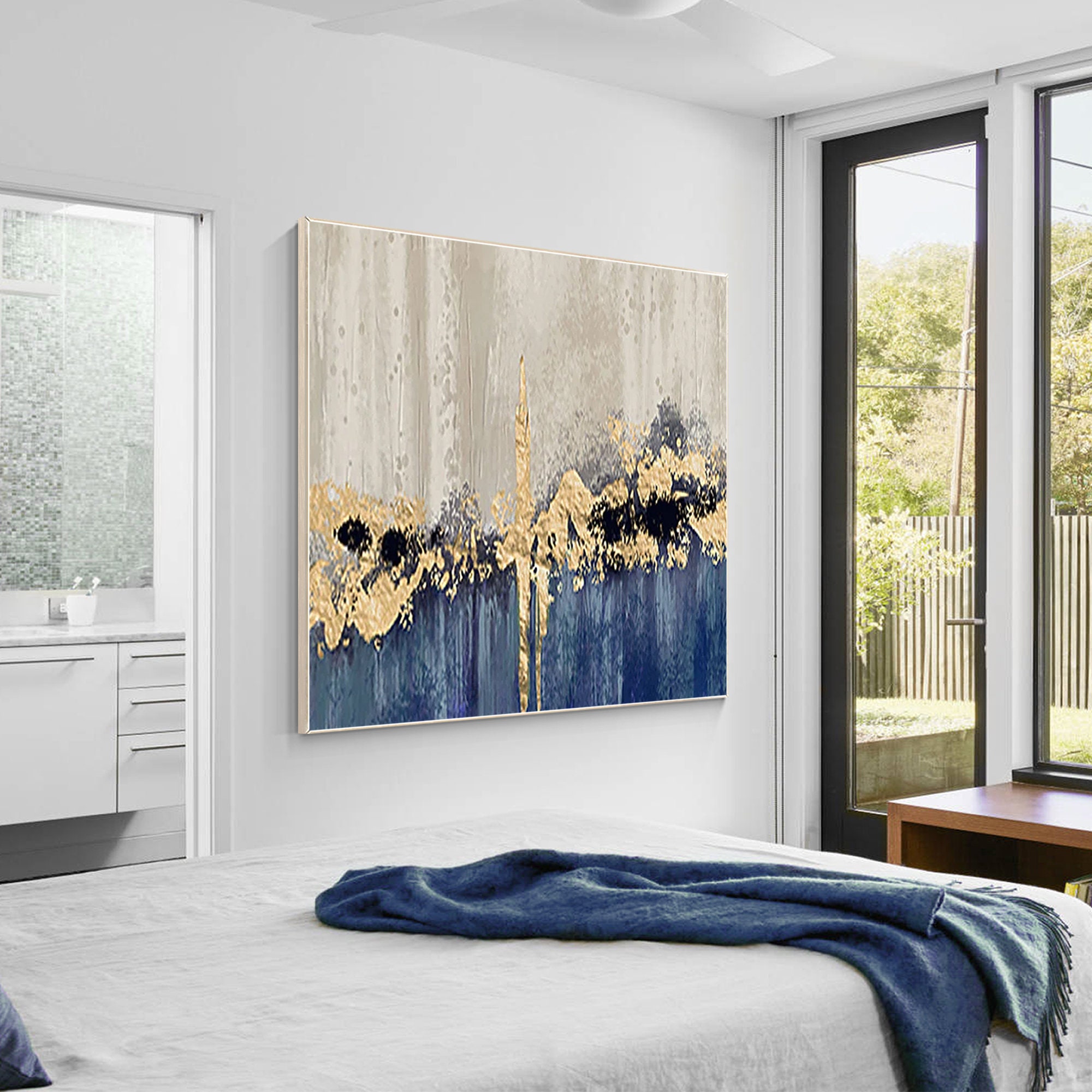 Blue Gold Foil Abstract Painting: Textured Square Canvas Wall Art - Etsy