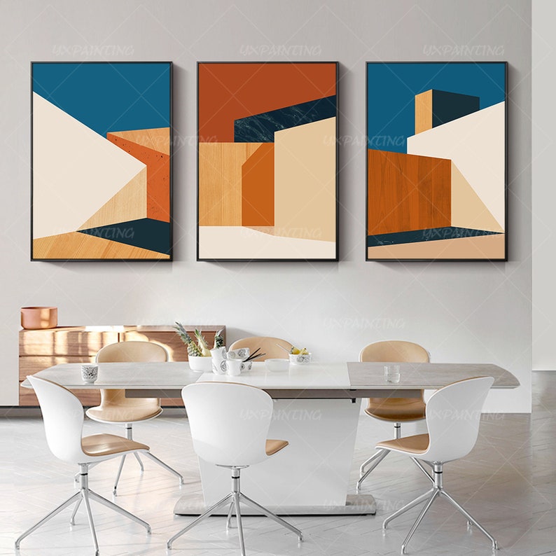 Set of 3 Art Print Orange Blue Wall Art Prints Architecture Etsy