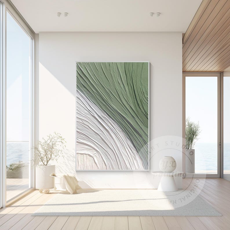 Sage Green Textured Wall Art: Nordic Minimalist Original Painting - Etsy