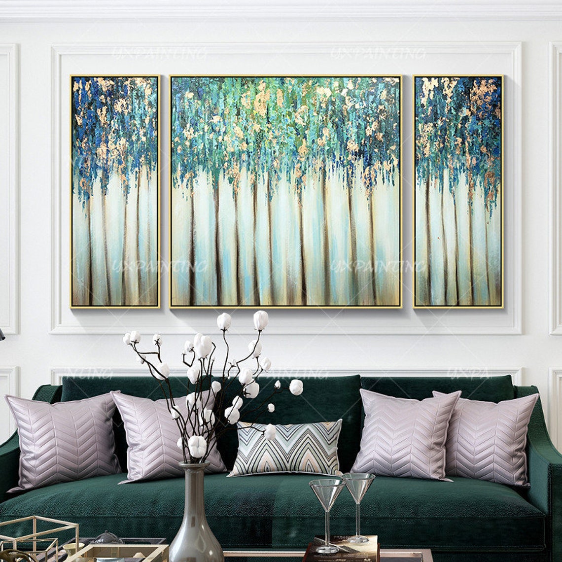 3 Pieces Wall Art Framed Painting Gold Leaf Acrylic Landscape | Etsy