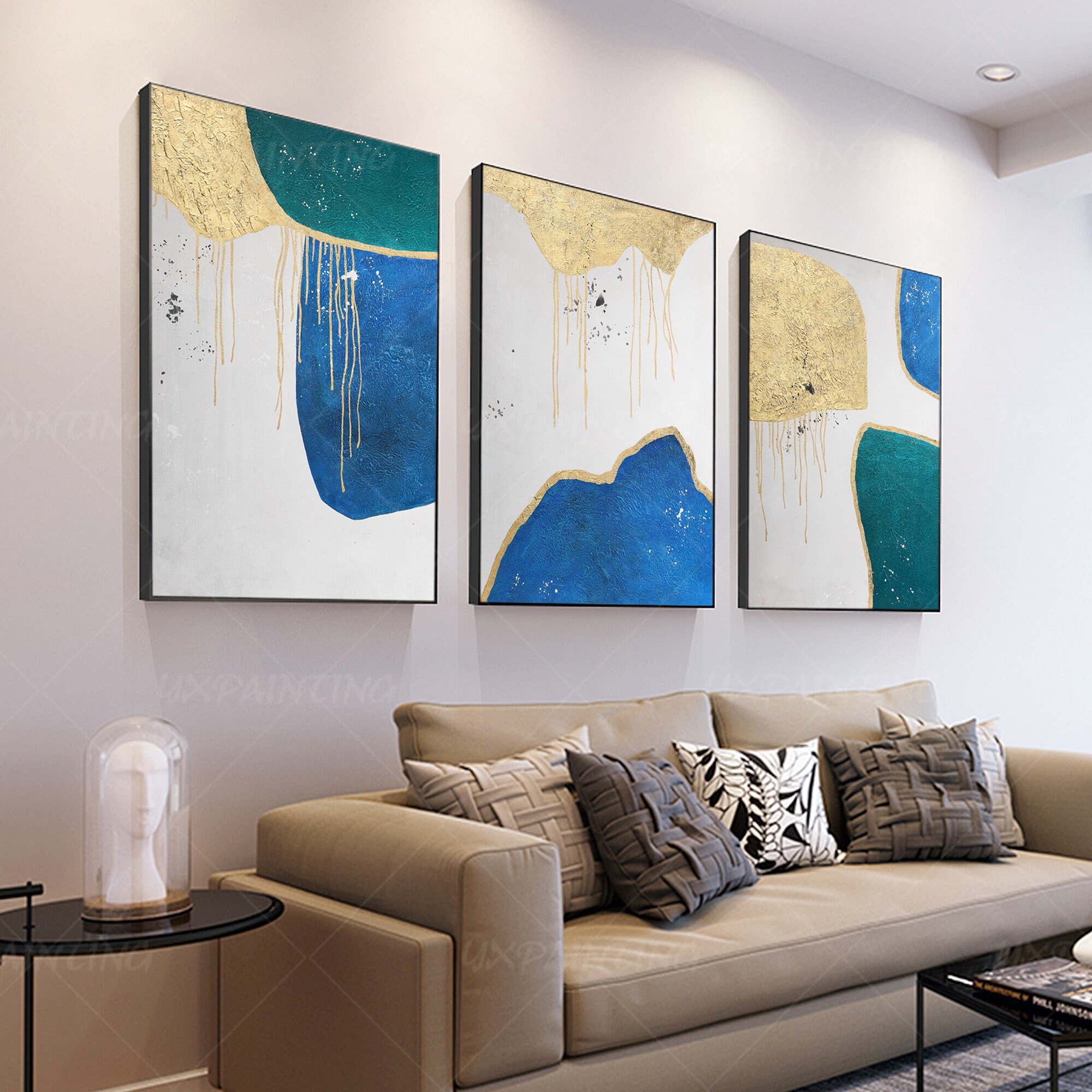 Aesthetic wall art Gold Blue wall art canvas abstract Etsy