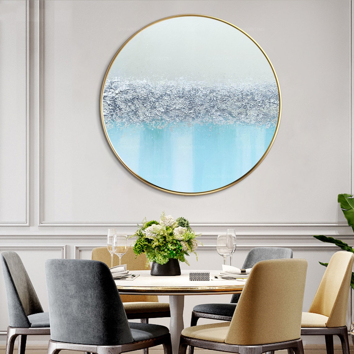 Abstract Silver Leaf Teal Light Blue Nordic Art Paintings on Etsy