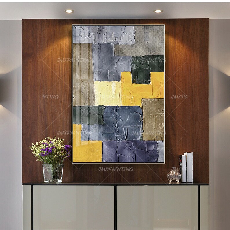 Framed wall art Mustard color Abstract painting texture Etsy