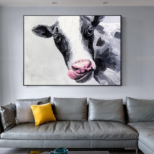 Animal original acrylic cow Painting shops On Canvas Farm animal home Decor black and white Wall art Dinning Room Decor cuadros abstractos