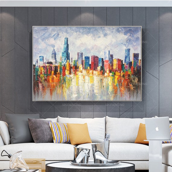 Chicago Skyline Original Yxpainting oil Paintings on Canvas | Etsy