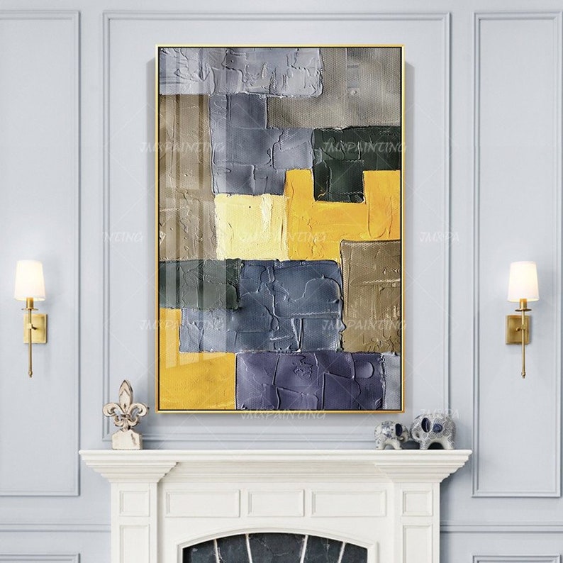 Framed wall art Mustard color Abstract painting texture Etsy