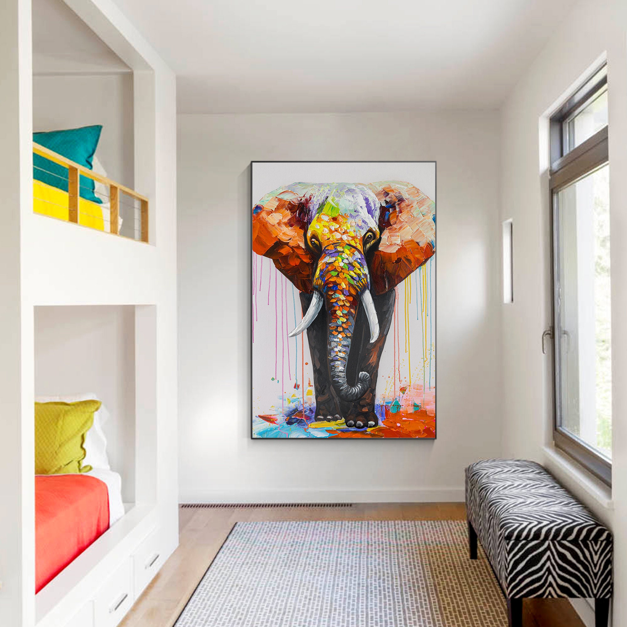 質感のある3D象の絵画：カラフルな抽象的な壁掛けアート - Etsy 日本
