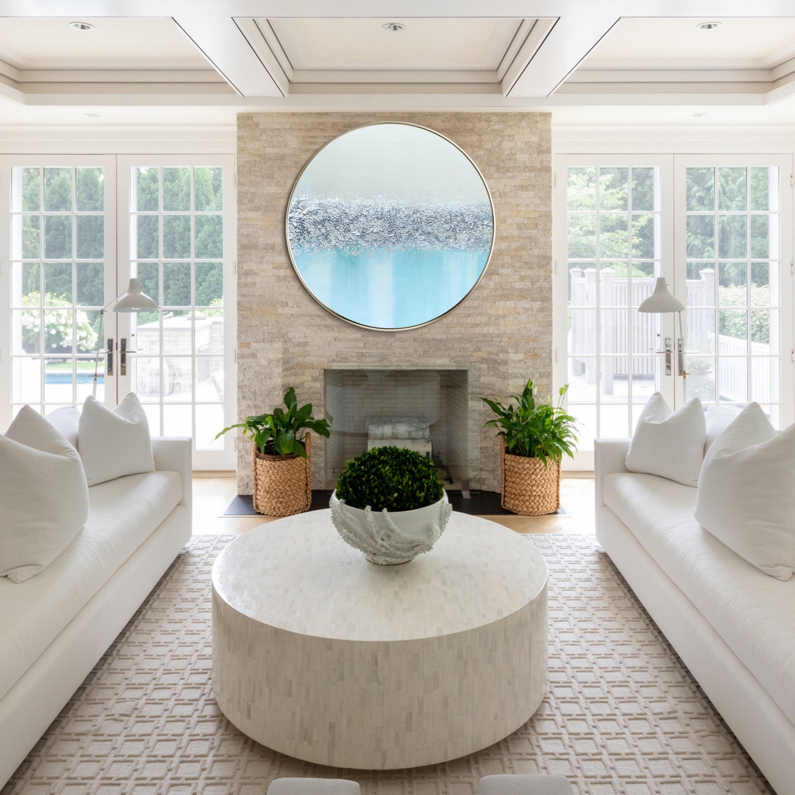 Abstract Silver Leaf Teal Light Blue Nordic Art Paintings on Etsy