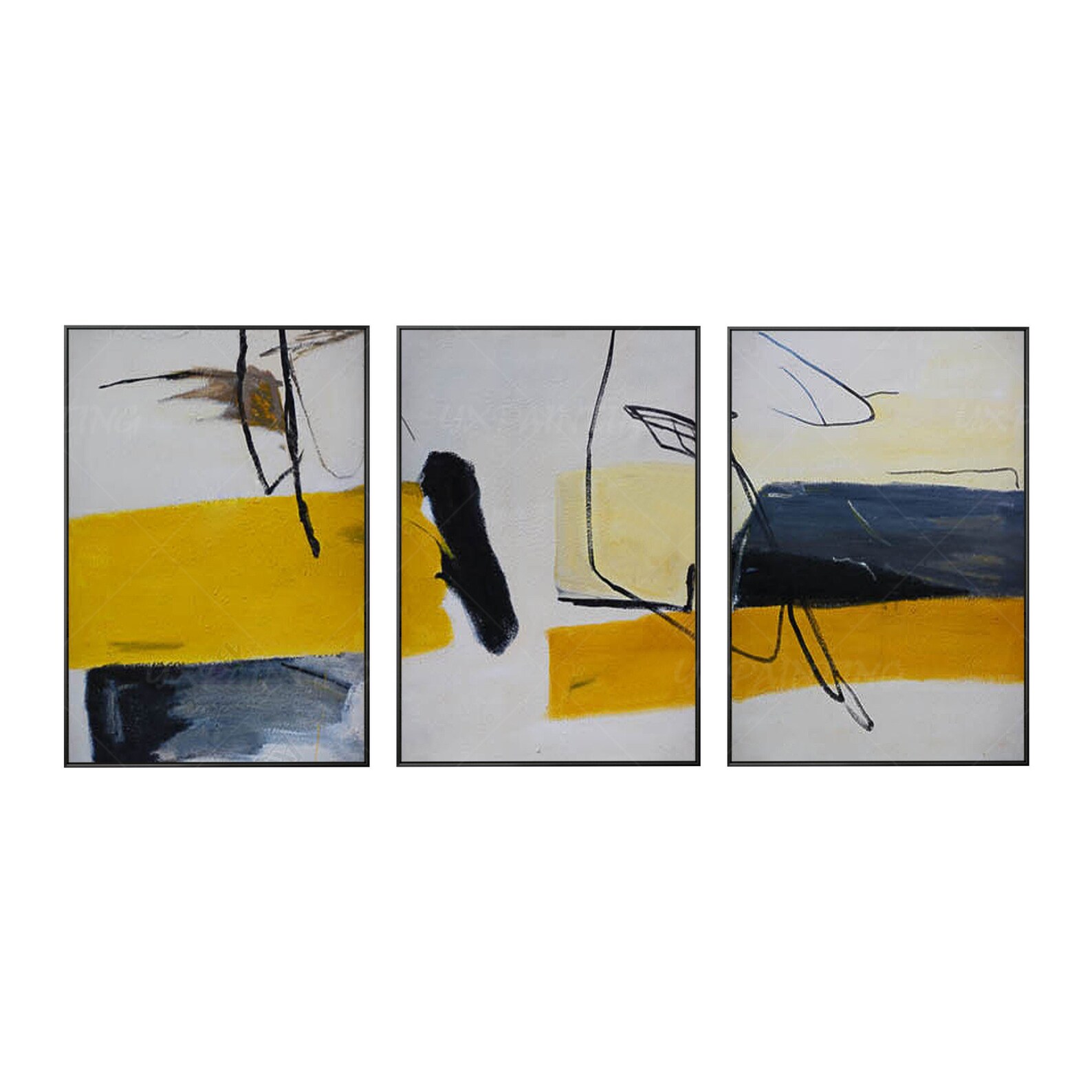 Framed painting Set of 3 wall art yellow abstract Painting Etsy